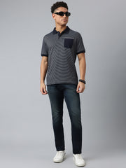 Men Navy Regular Fit Polo Neck T-Shirt