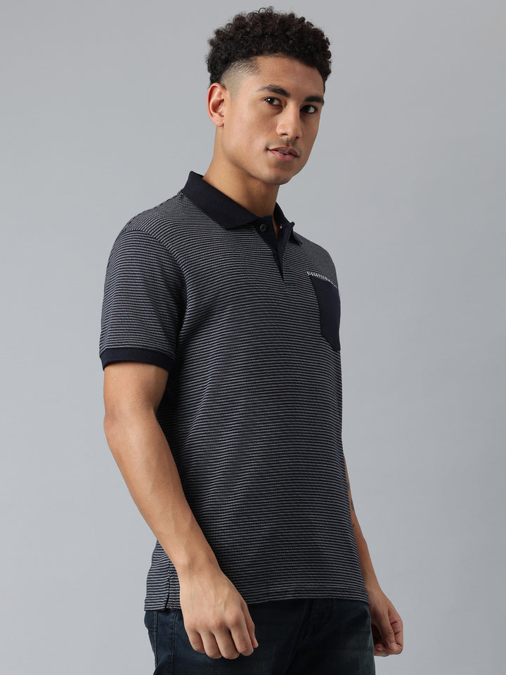 Men Navy Regular Fit Polo Neck T-Shirt