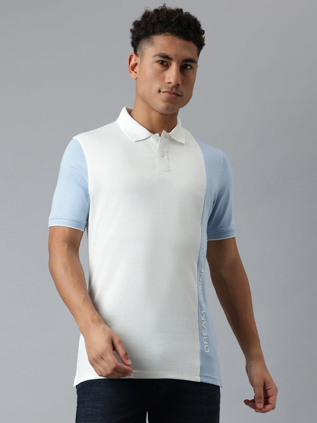 Men Cream Regular Fit Polo Neck T-Shirt