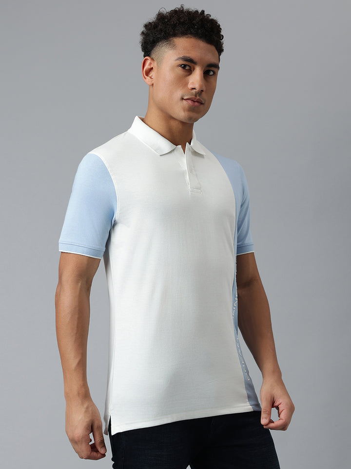 Men Cream Regular Fit Polo Neck T-Shirt