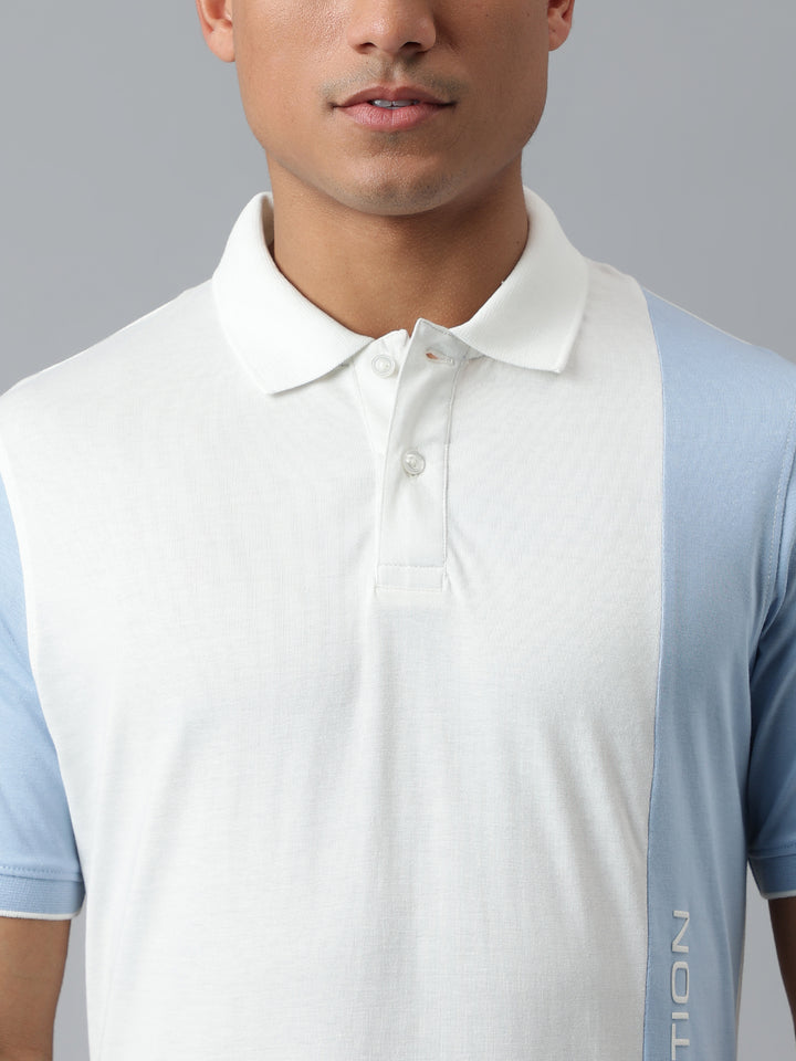 Men Cream Regular Fit Polo Neck T-Shirt