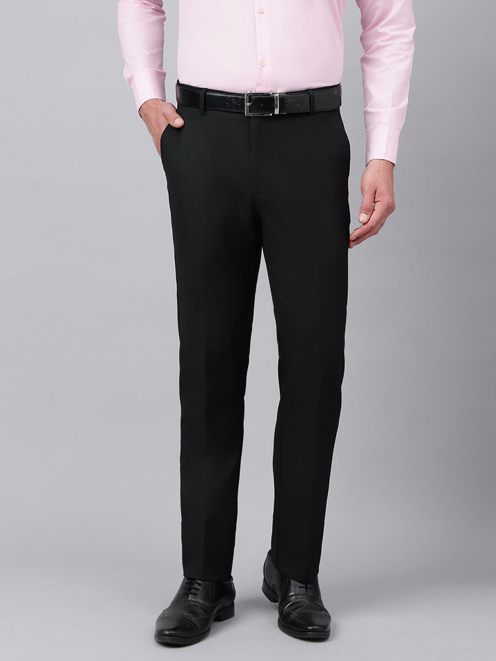 Men Black Standard Fit Solid Formal Trouser