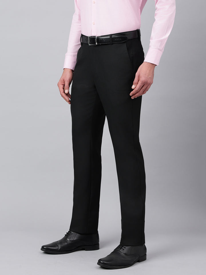 Men Black Standard Fit Solid Formal Trouser