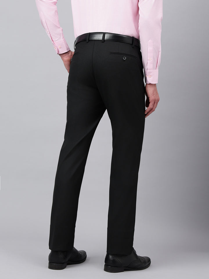 Men Black Standard Fit Solid Formal Trouser