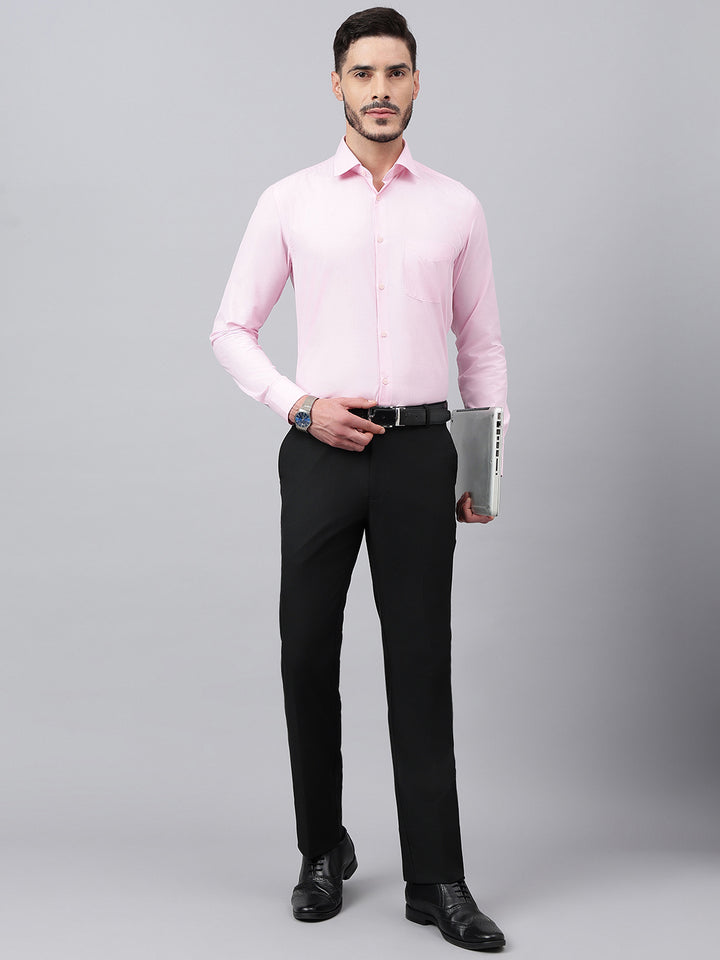 Men Black Standard Fit Solid Formal Trouser