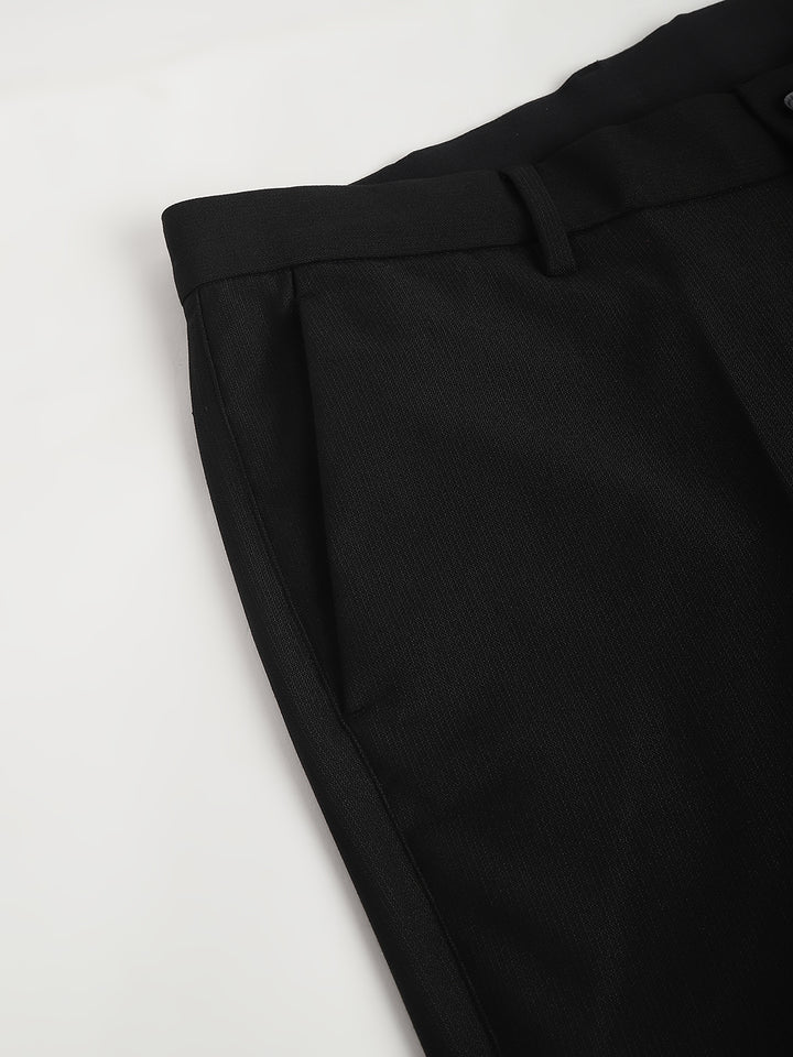 Men Black Standard Fit Solid Formal Trouser