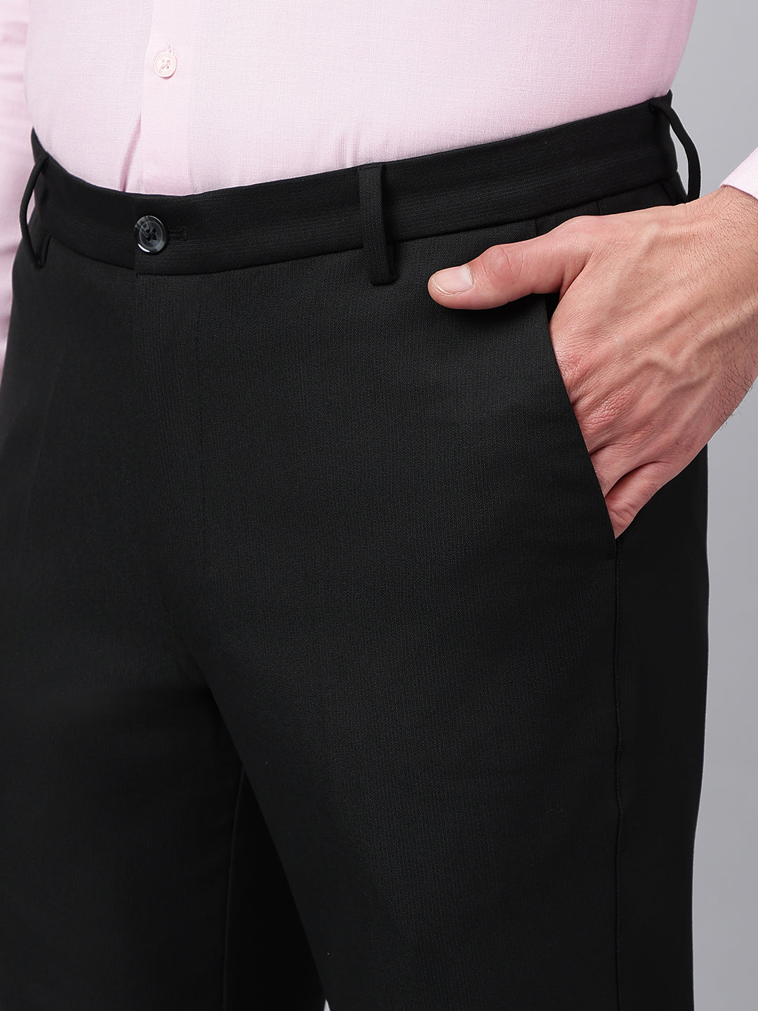 Men Black Standard Fit Solid Formal Trouser