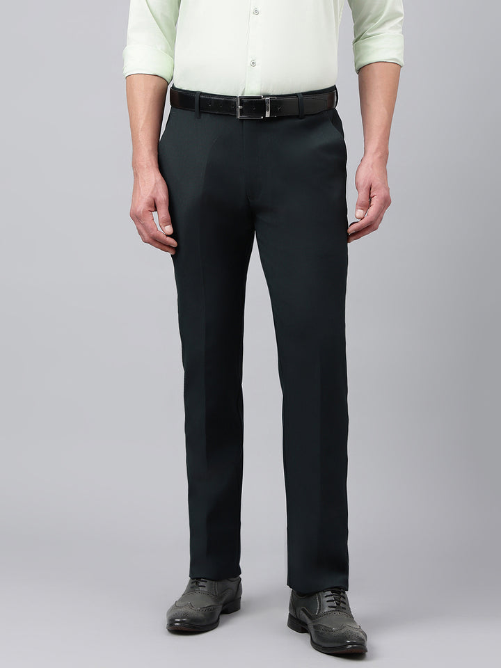 Men Deep Forest Standard Fit Solid Formal Trouser