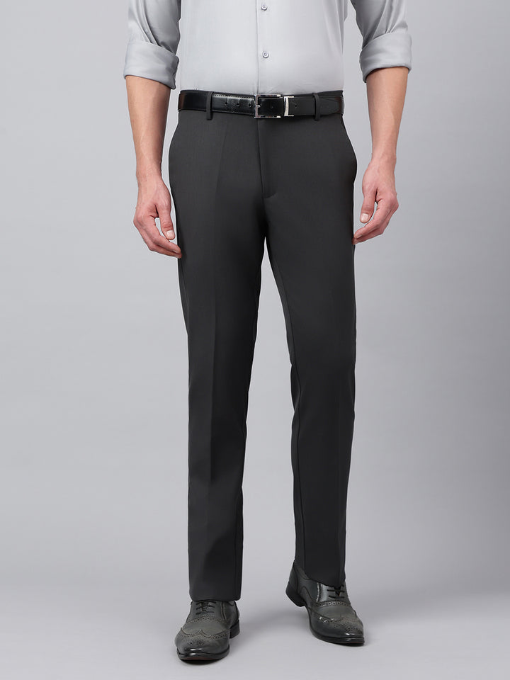 Men Charcoal Standard Fit Solid Formal Trouser