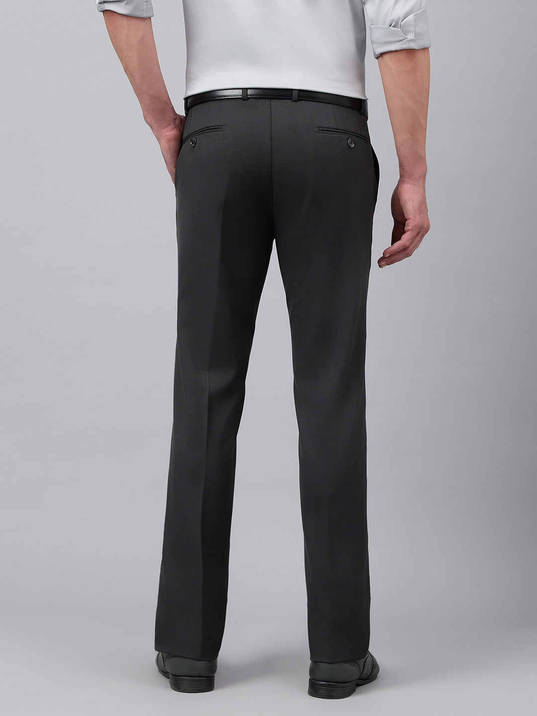 Men Charcoal Standard Fit Solid Formal Trouser