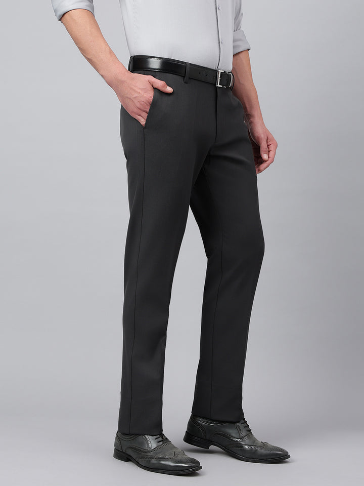 Men Charcoal Standard Fit Solid Formal Trouser