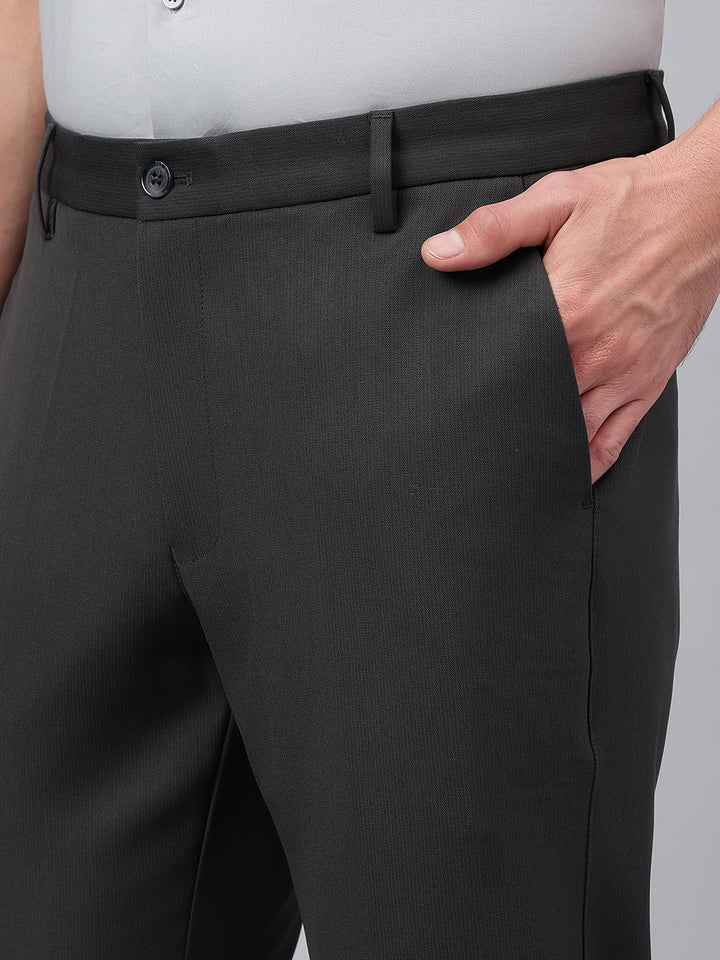 Men Charcoal Standard Fit Solid Formal Trouser