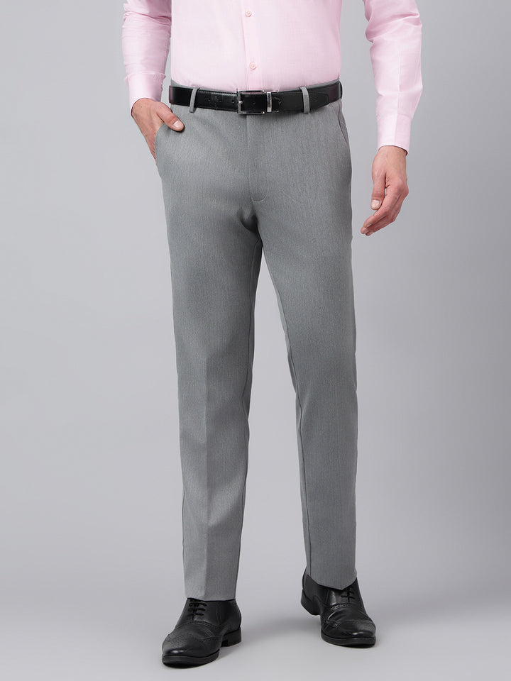 Men Charcoal Grey Standard Fit Solid Formal Trouser