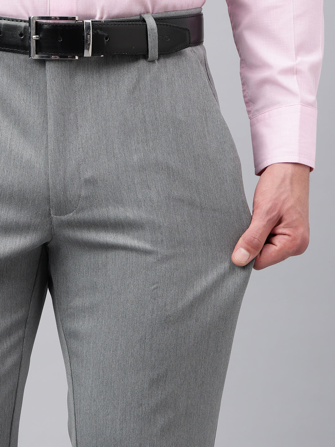 Men Charcoal Grey Standard Fit Solid Formal Trouser