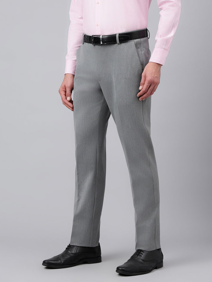 Men Charcoal Grey Standard Fit Solid Formal Trouser