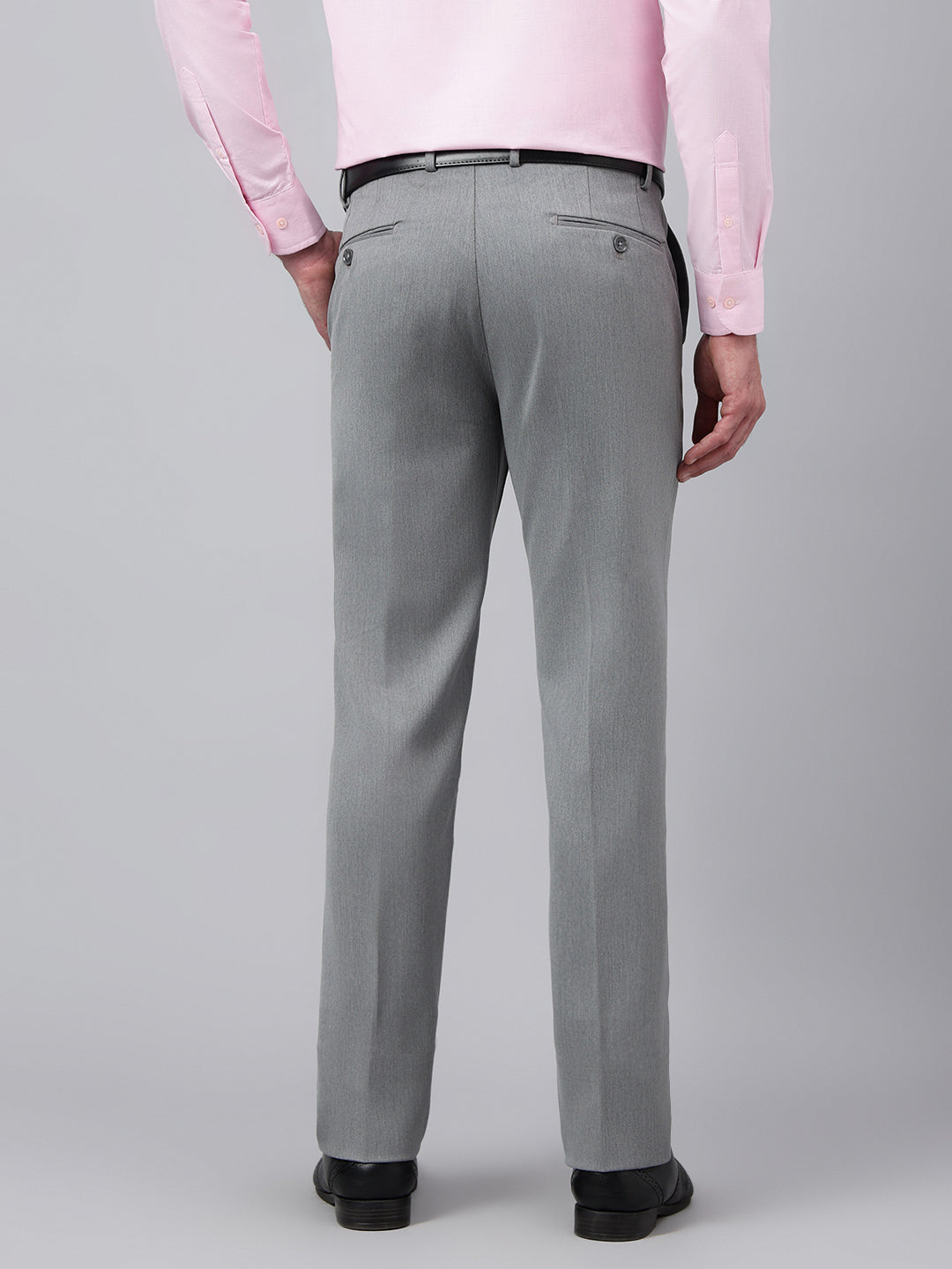 Men Charcoal Grey Standard Fit Solid Formal Trouser