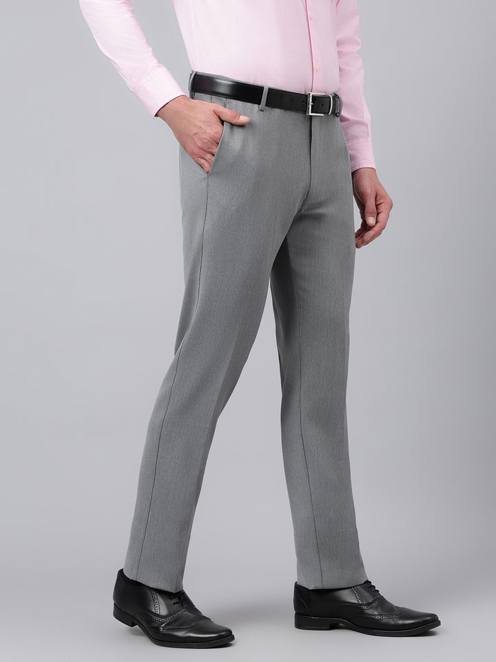 Men Charcoal Grey Standard Fit Solid Formal Trouser