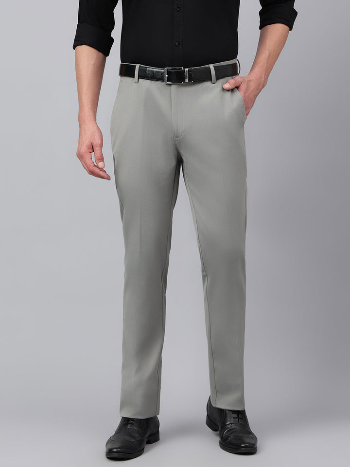 Men Dark Gull Grey Standard Fit Solid Formal Trouser