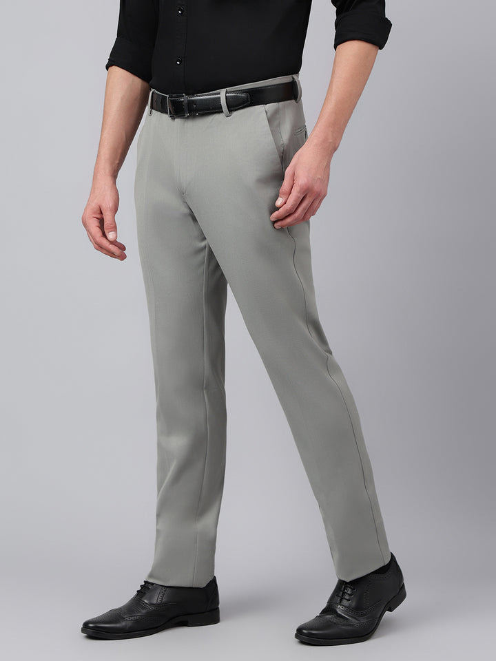 Men Dark Gull Grey Standard Fit Solid Formal Trouser