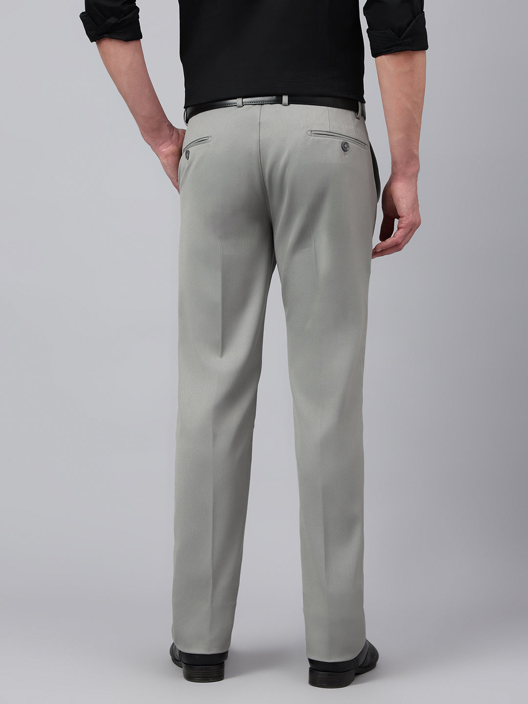 Men Dark Gull Grey Standard Fit Solid Formal Trouser