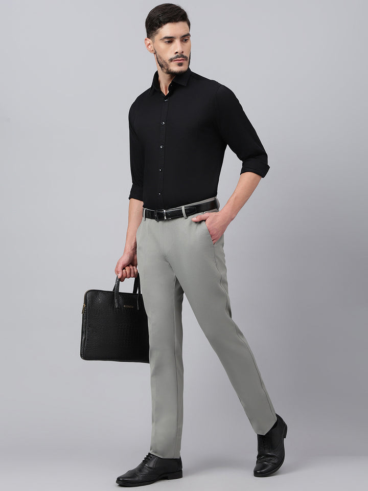 Men Dark Gull Grey Standard Fit Solid Formal Trouser