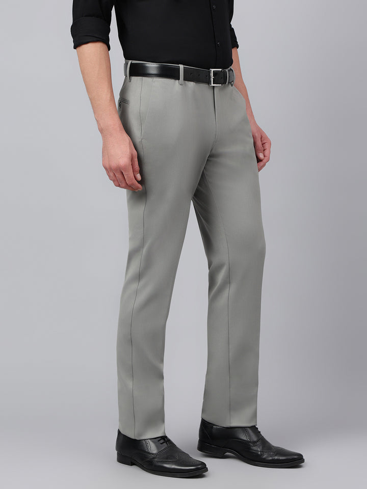 Men Dark Gull Grey Standard Fit Solid Formal Trouser