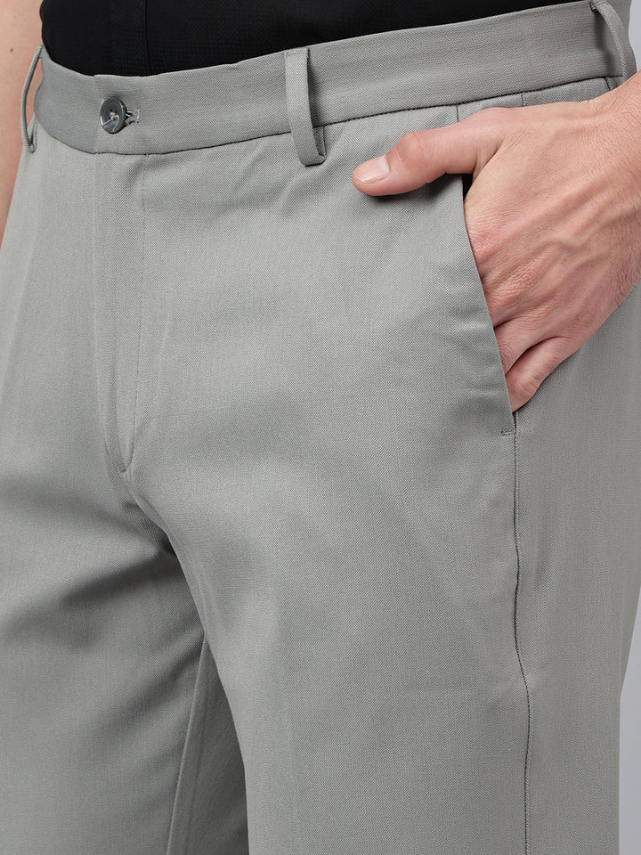 Men Dark Gull Grey Standard Fit Solid Formal Trouser