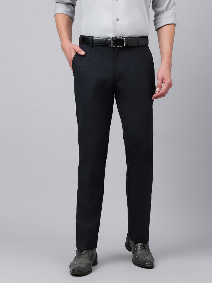 Men Navy Standard Fit Solid Formal Trouser