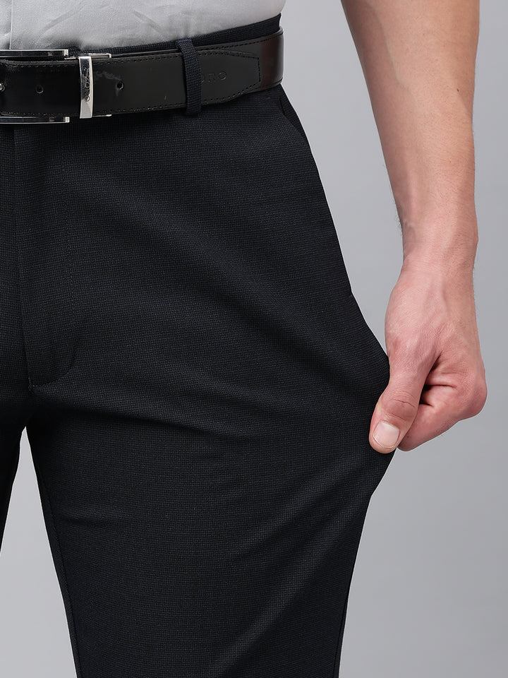 Men Navy Standard Fit Solid Formal Trouser