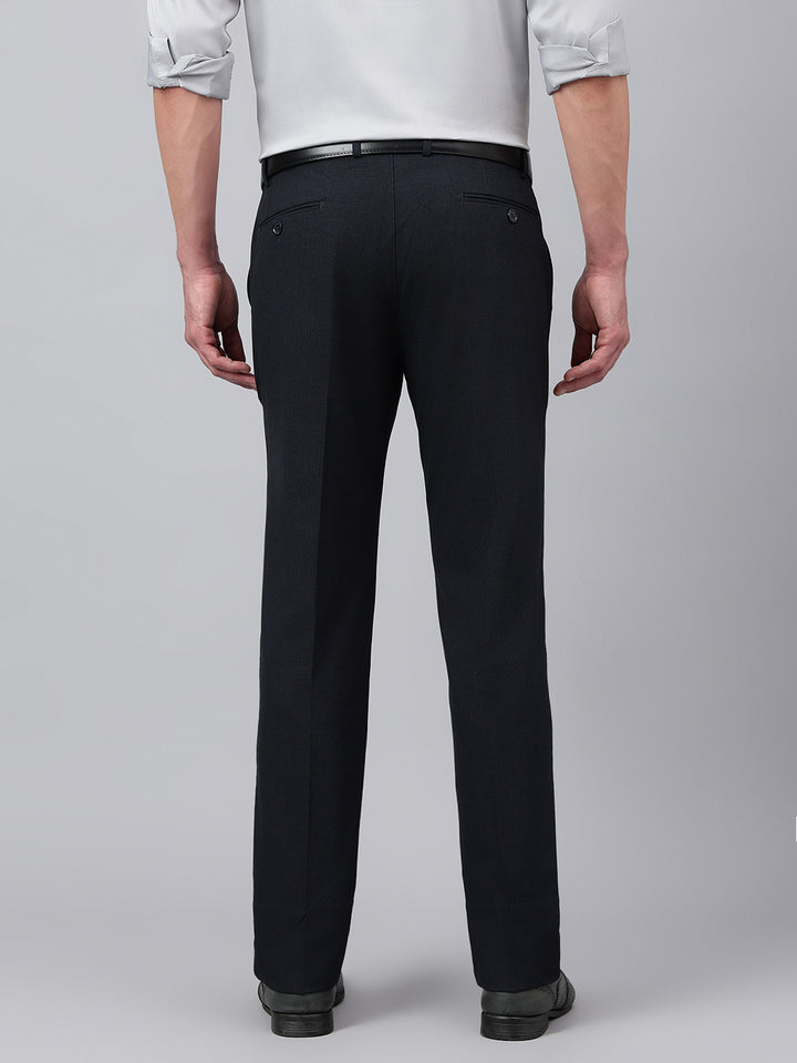 Men Navy Standard Fit Solid Formal Trouser