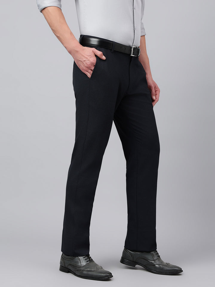 Men Navy Standard Fit Solid Formal Trouser