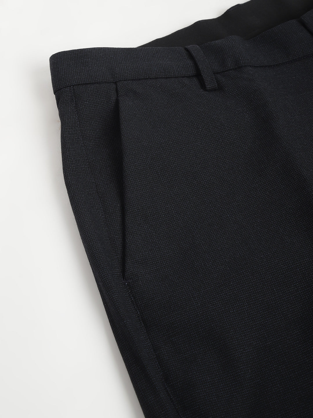 Men Navy Standard Fit Solid Formal Trouser