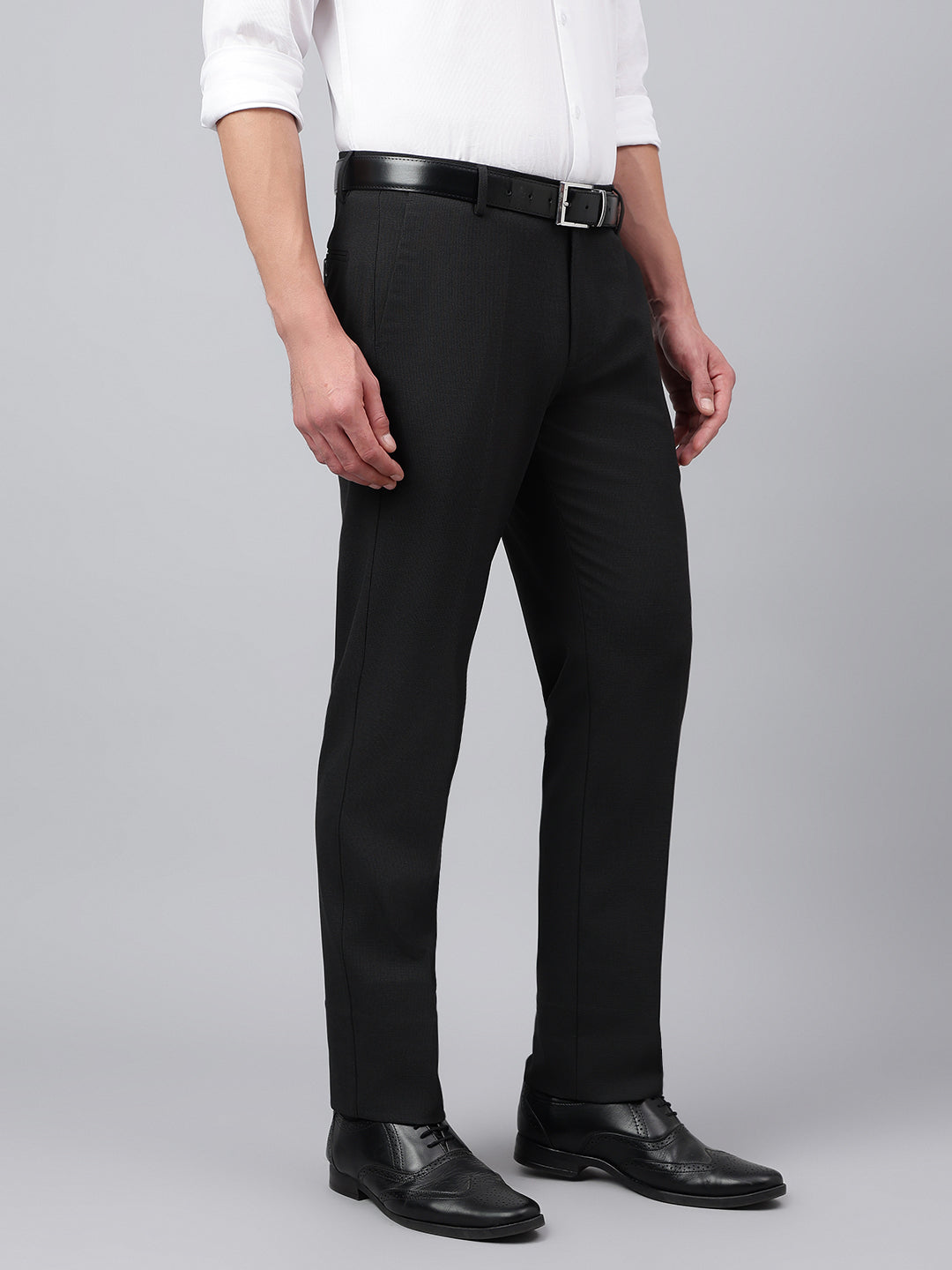 Men Bristol Black Standard Fit Solid Formal Trouser