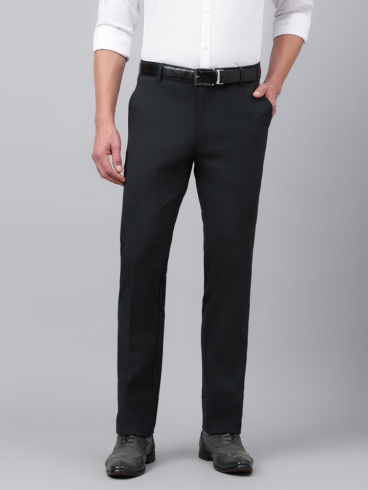 Men Woodland Grey Standard Fit Solid Formal Trouser