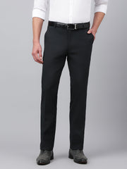 Men Woodland Grey Standard Fit Solid Formal Trouser