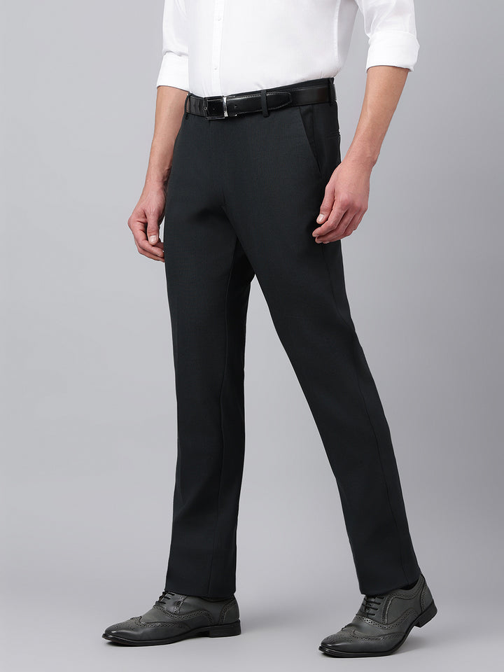 Men Woodland Grey Standard Fit Solid Formal Trouser