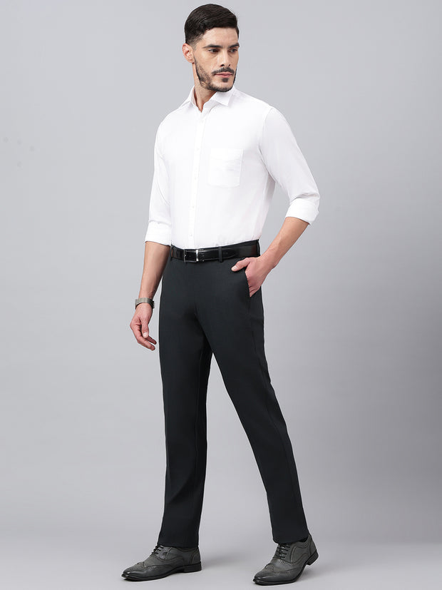 Men Woodland Grey Standard Fit Solid Formal Trouser