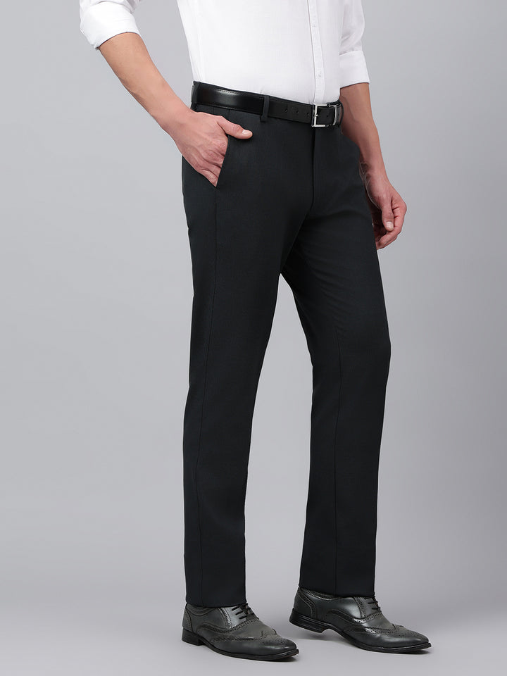 Men Woodland Grey Standard Fit Solid Formal Trouser