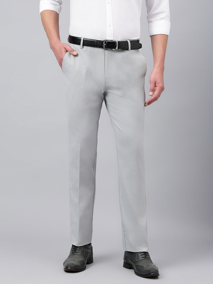 Men Pearl Blue Standard Fit Solid Formal Trouser