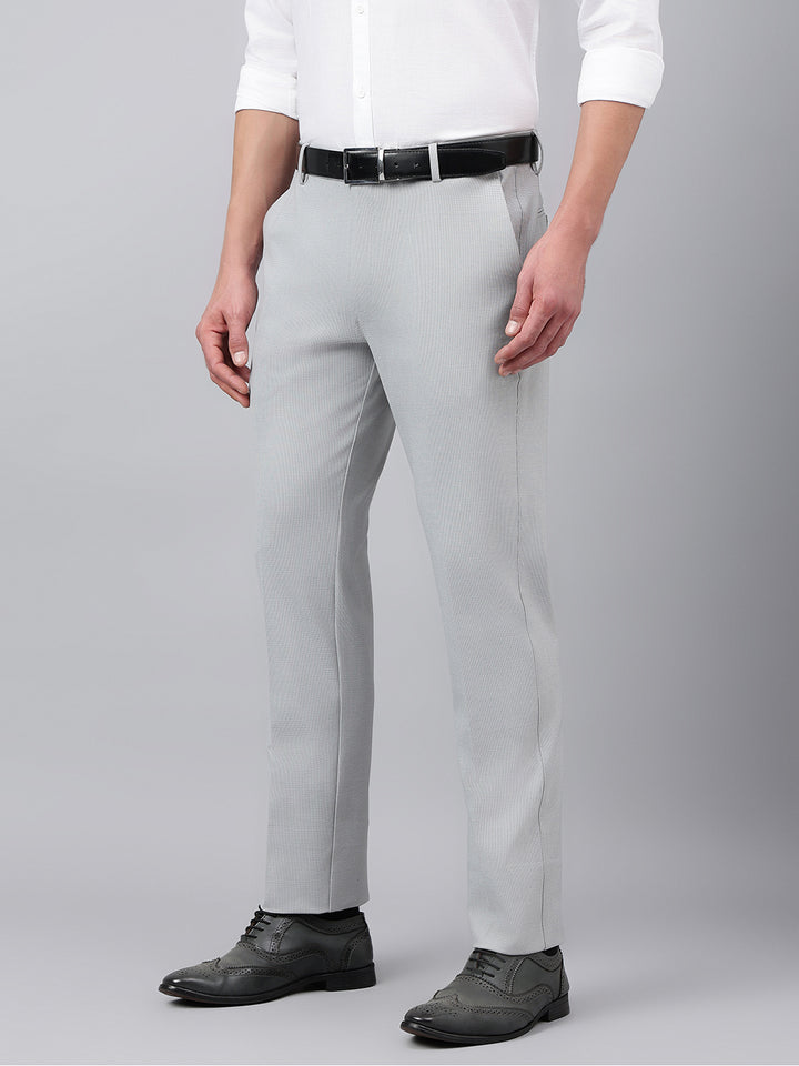 Men Pearl Blue Standard Fit Solid Formal Trouser