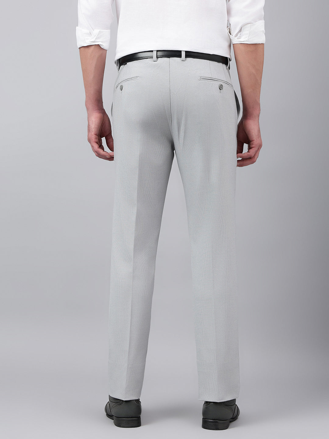 Men Pearl Blue Standard Fit Solid Formal Trouser