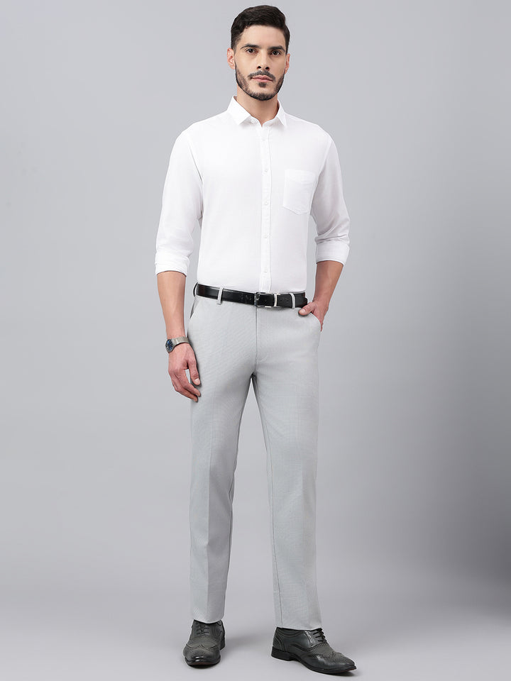 Men Pearl Blue Standard Fit Solid Formal Trouser