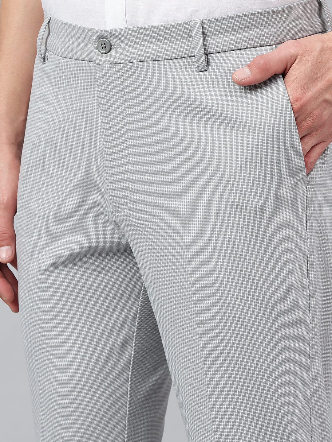 Men Pearl Blue Standard Fit Solid Formal Trouser