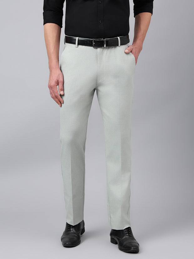 Men Slate Grey Standard Fit Solid Formal Trouser