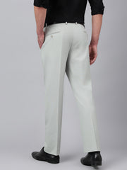 Men Slate Grey Standard Fit Solid Formal Trouser