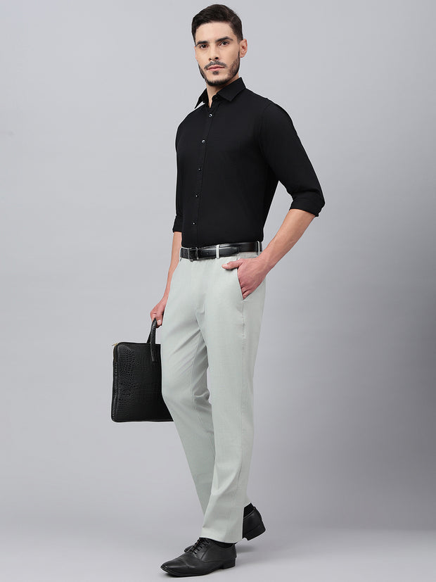 Men Slate Grey Standard Fit Solid Formal Trouser