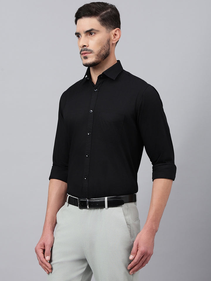 Men Black Standard Fit Solid Formal Shirt