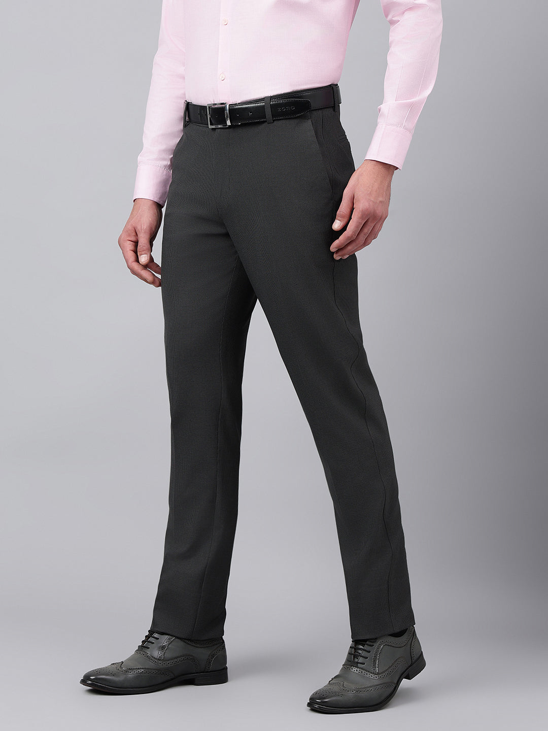 Men Blackened Pearl Standard Fit Solid Formal Trouser