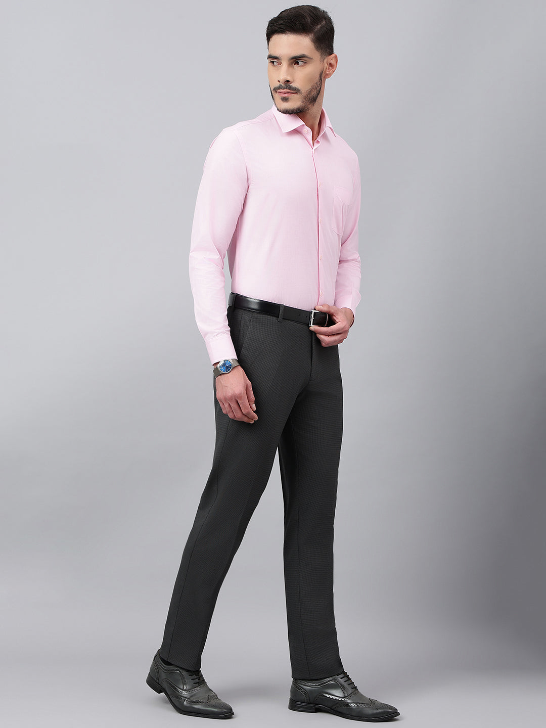 Men Blackened Pearl Standard Fit Solid Formal Trouser