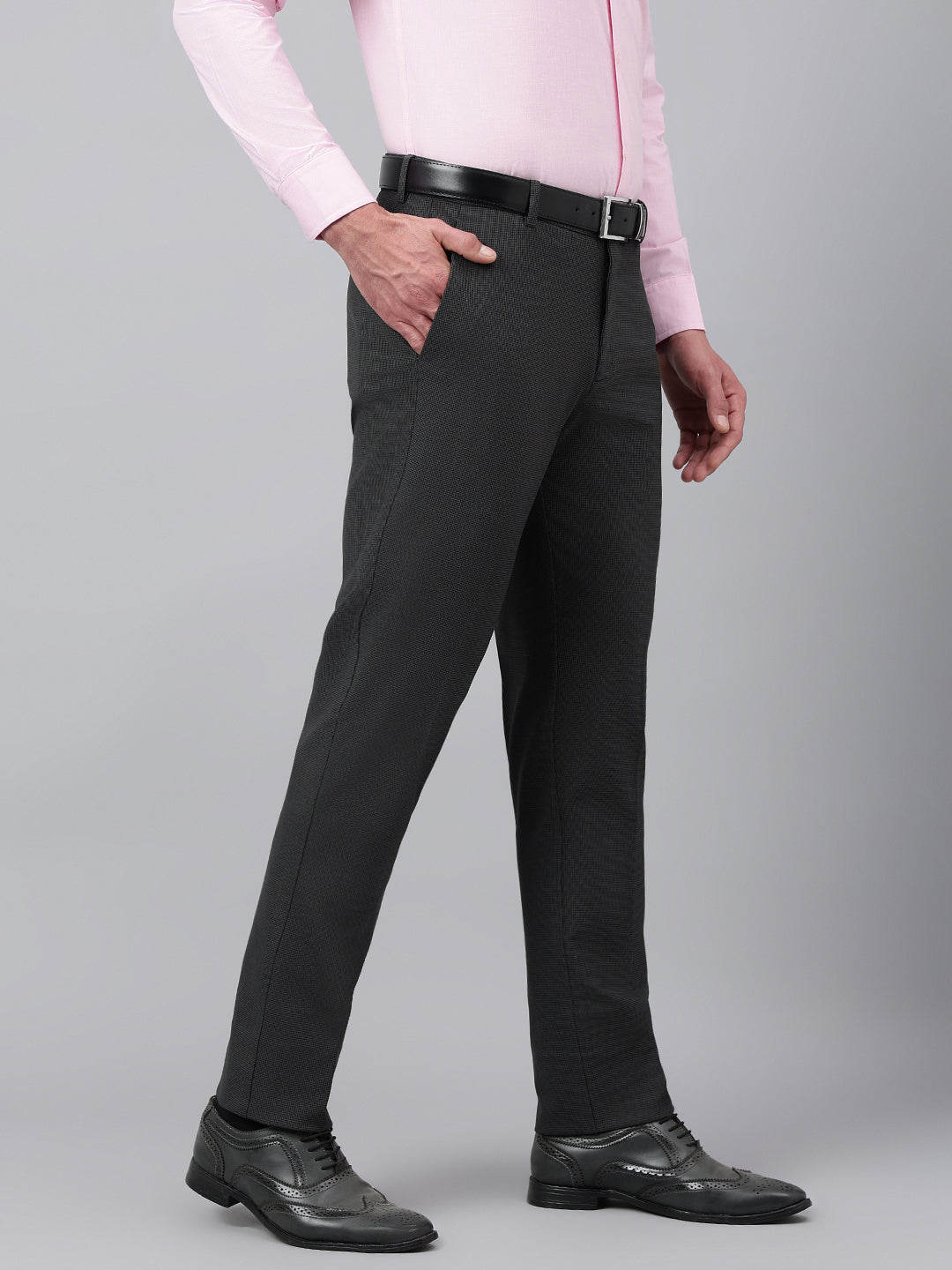 Men Blackened Pearl Standard Fit Solid Formal Trouser